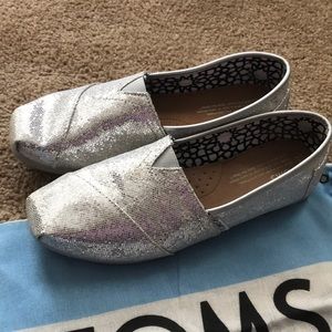 TOMS Silver Sparkle Slip Ons